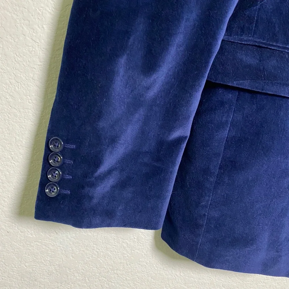 bar III Mens Slim Fit Velvet Blazer Jacket Blue Tiger‎ Print Lined 40R Holiday